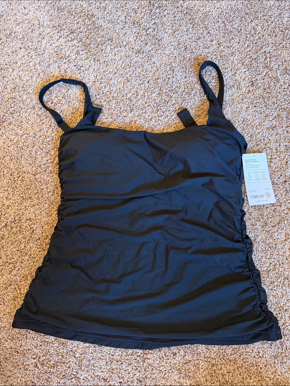 NWT Athleta Black Square Neck Bra Cup Tankini - 40D/DD